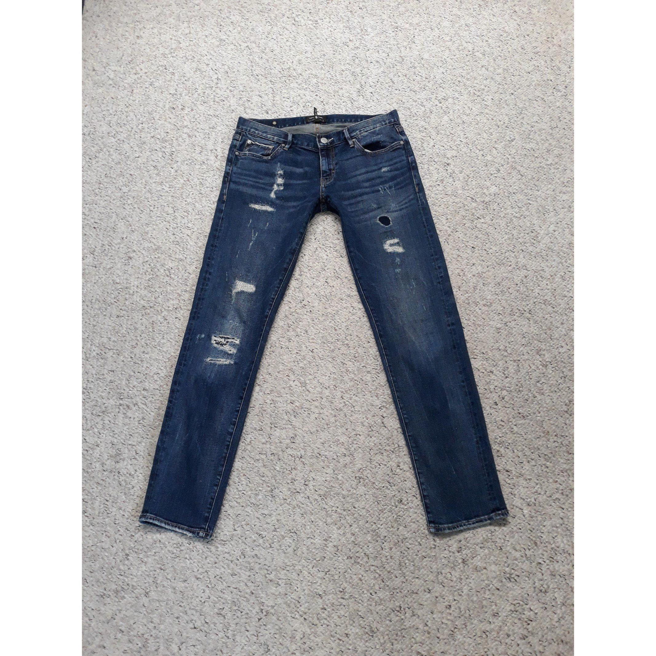 26 Ernest Sewn New York Astor Slouchy Skinny Distressed Patch Dark Wash
